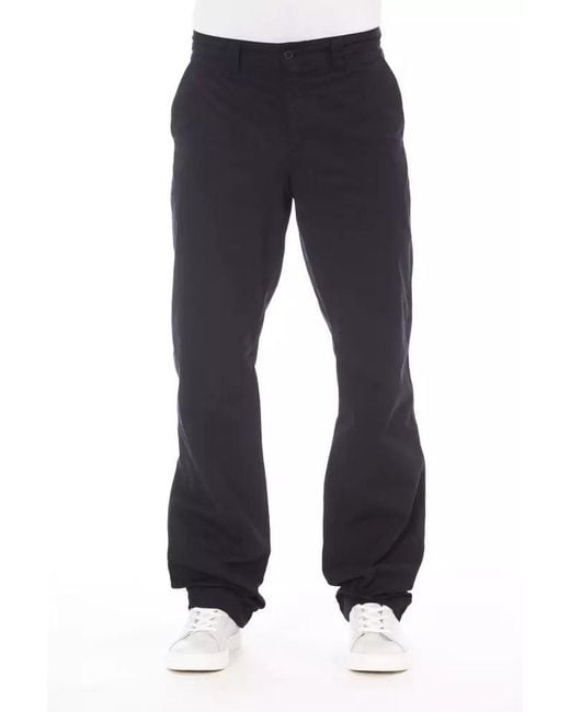Alpha Studio Blue Chic Contrasting Stitch Cotton Pants for men