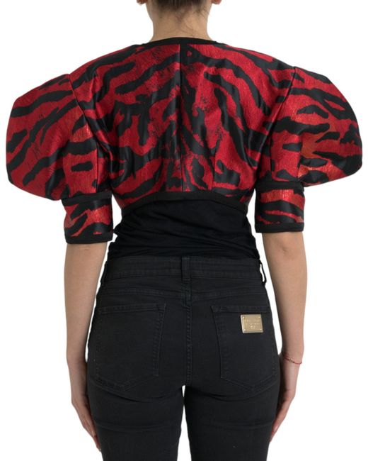 Dolce & Gabbana Red Patterned Cropped Coat Jacket
