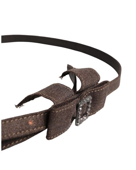 Ermanno Scervino White Dark Brown Wool Bow Embellished Buckle Belt