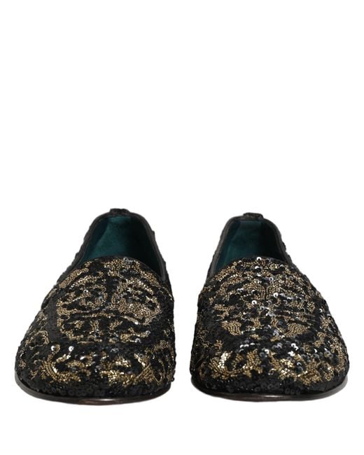 Dolce & Gabbana Black Gold Embellished Dress Loafers Shoes for men
