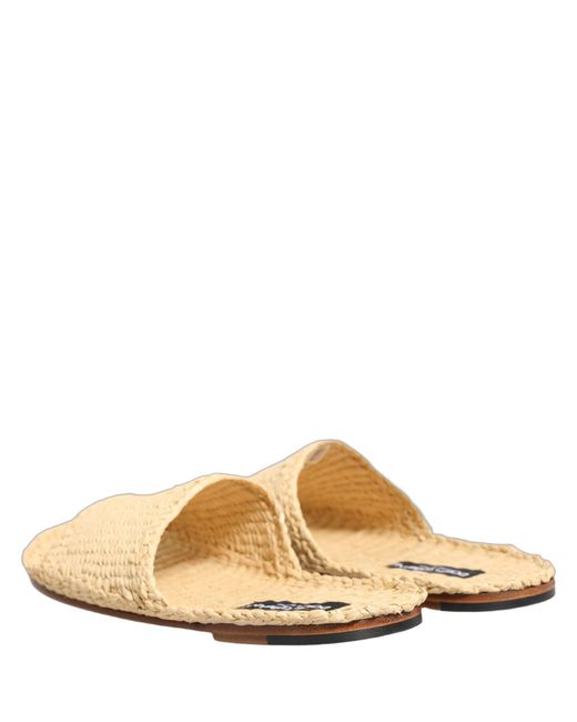 Dolce & Gabbana Natural Beige Straw Raffia Slides Sandals Flats Shoes for men