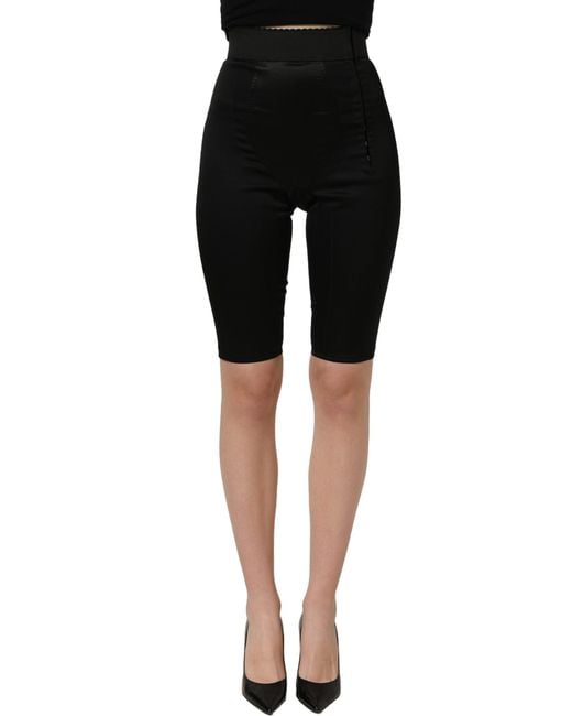 Dolce & Gabbana Black Nylon Highwaist Elastic Waistband Shorts
