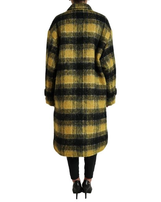 Dolce & Gabbana Green Yellow Plaid Long Sleeve Casual Coat Jacket