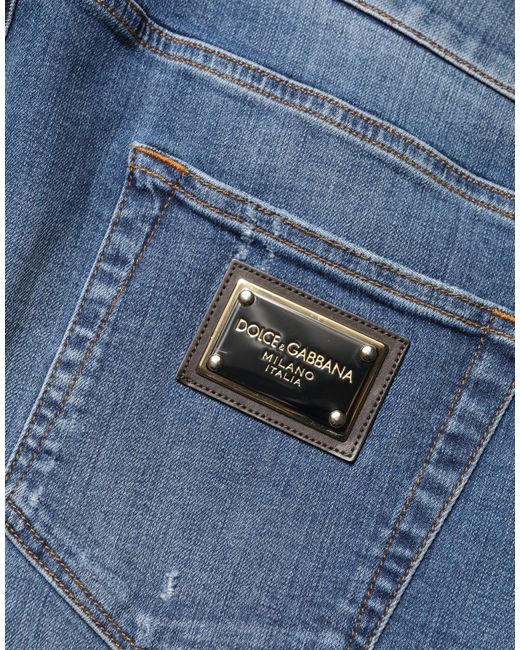Dolce & Gabbana Blue Tattered Skinny Cotton Denim Jeans Elastane Clothing for men