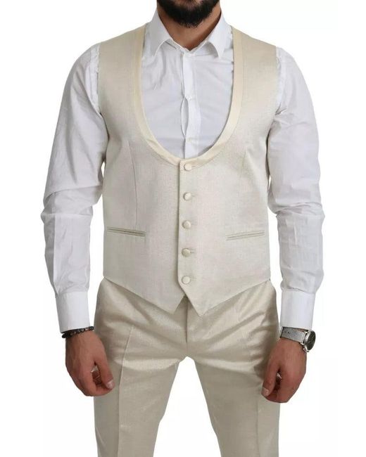 Dolce & Gabbana Natural Wool Crème 3 Piece Sicilia Shawl Suit for men