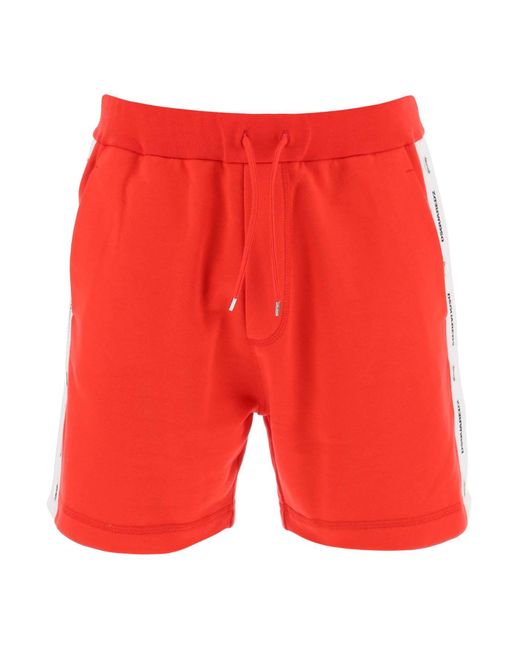 DSquared² Red Burbs Sweatshorts With Logo Bands for men