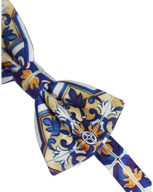 Dolce & Gabbana Blue Majolica Adjustable Neck Papillon Bow Tie Silk for men