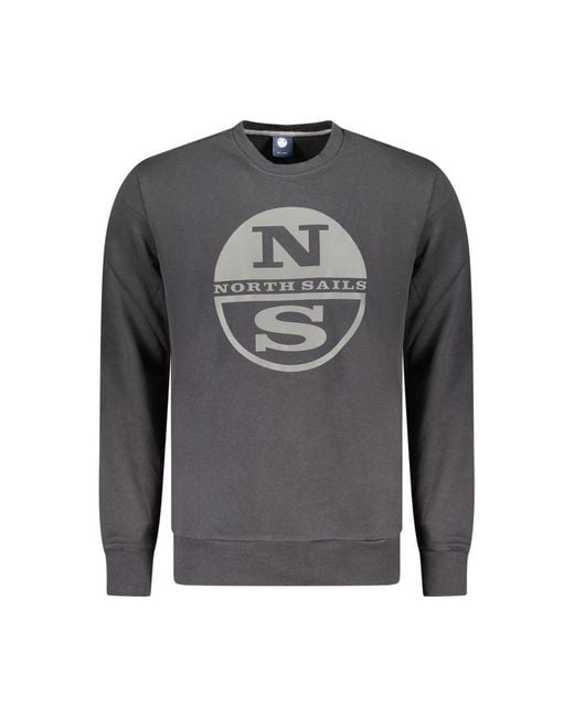 North Sails Gray Black Cotton Men Sweatshirt for men