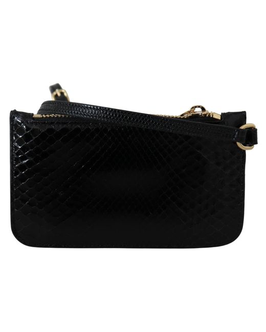 Dolce & Gabbana Black Leather Coin Purse Wristlet Mirror Agnese Wallet