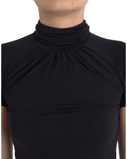 CoSTUME NATIONAL Black Turtleneck Viscose Short Sleeve Top