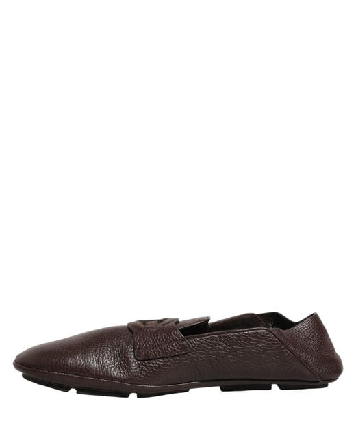 Dolce & Gabbana Gray Brown Deerskin Leather Driver Loafers Shoes for men