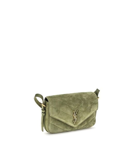 Saint Laurent Green Bicolor Suede Leather Shoulder Bag