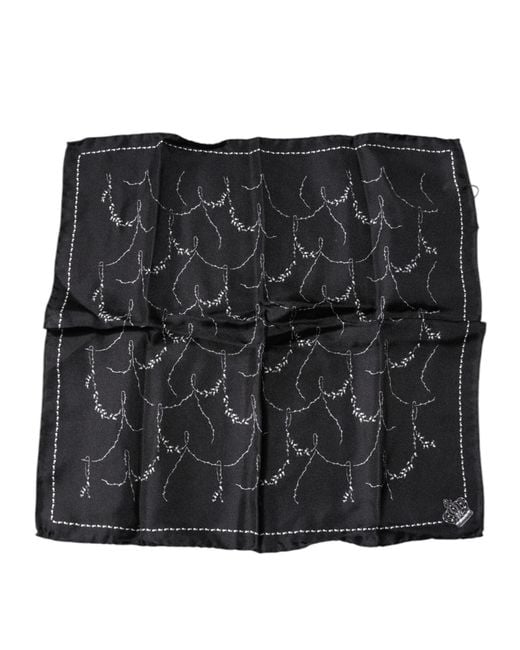 Dolce & Gabbana Black Patterned Silk Handkerchief Scarf for men