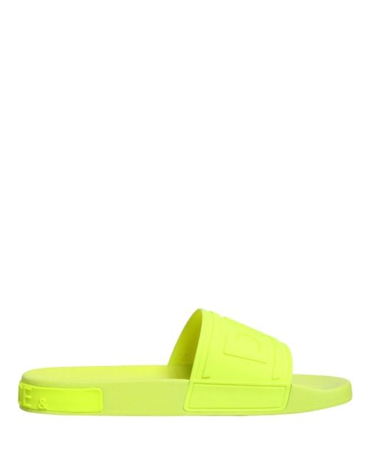 Dolce & Gabbana Yellow Green Rubber Slides Sandals Beachwear Shoes for men