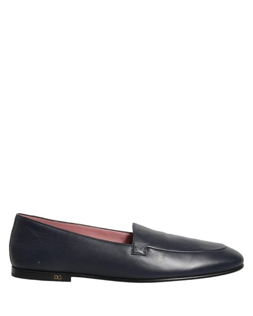 Dolce & Gabbana Navy Blue Leather Logo Slip On Loafers Shoes for men