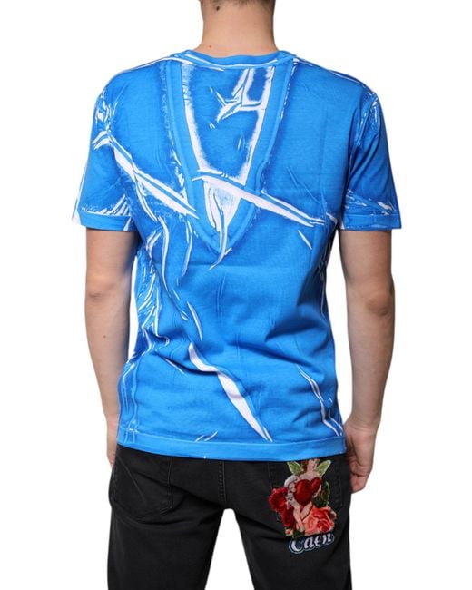 Dolce & Gabbana Blue Abstract Print Vneck Tshirt for men