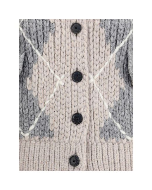 Ermanno Scervino Gray Wool Argyle-Patterned Cardigan