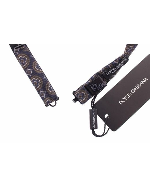 Dolce & Gabbana Black Blue Silk Baroque Fantasi Tied Bow Tie Papillon for men