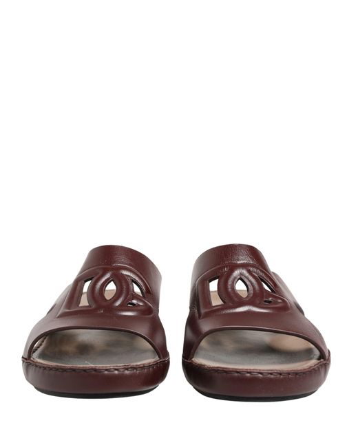 Dolce & Gabbana Brown Maroon Leather Cutout Dg Logo Sandals Shoes