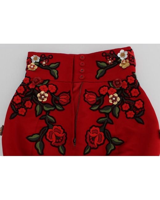 Dolce & Gabbana Red Silk Roses Sicily Shorts