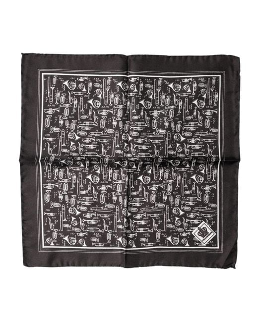 Dolce & Gabbana Black Brown Jazz Club Square Handkerchief Men 32cm X 31cm Scarf for men
