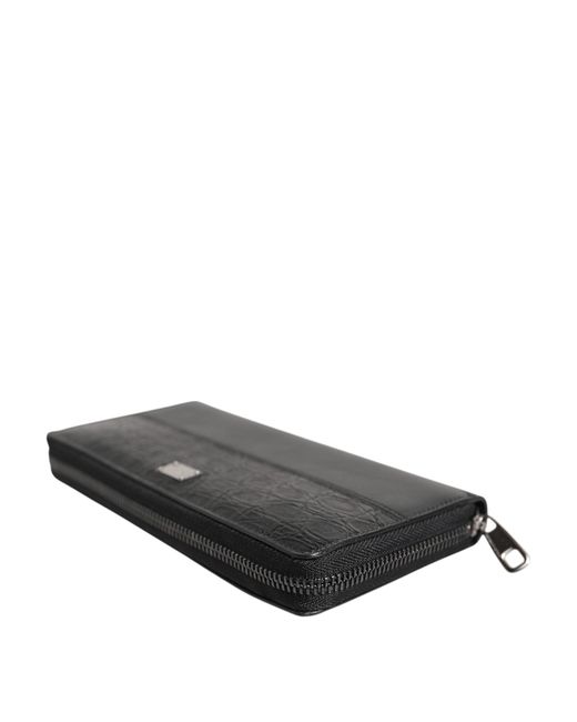 Dolce & Gabbana Black Leather Logo Plaque Zip Around Continental Wallet for men