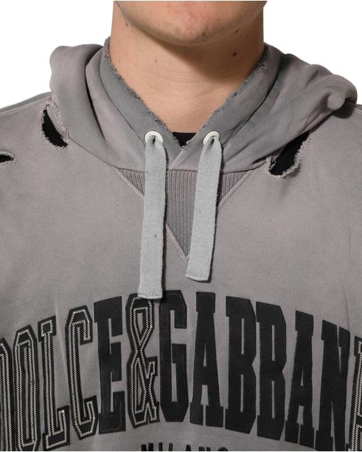 Dolce & Gabbana Gray Graphic Hooded Sweatshirt Sweater Cotton Clothing for men