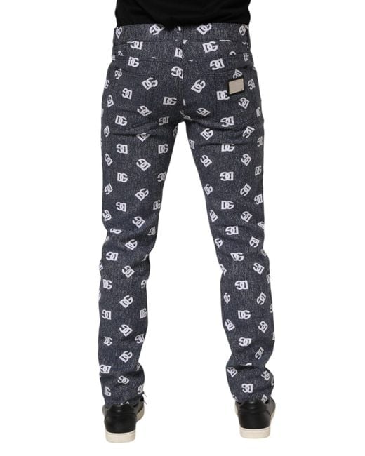 Dolce & Gabbana Blue Dark Gray Logo Cotton Skinny Slim Denim Jeans for men