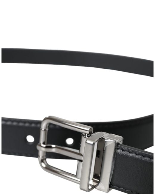 Dolce & Gabbana Black Leather Silver Metal Buckle Men Belt for men