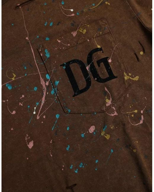 Dolce & Gabbana Brown Color Splash Cotton Crew Neck T-Shirt for men