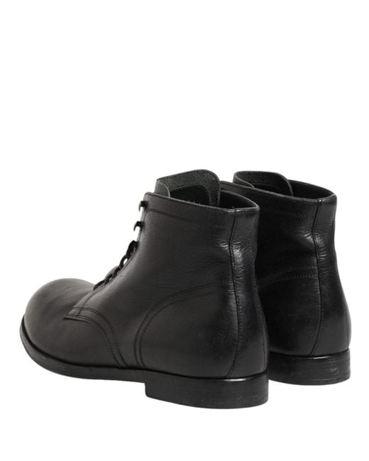 Dolce & Gabbana Black Lace Up Short Ankle Boots Men Shoes for men