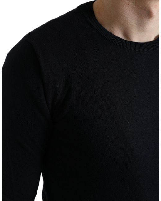 Dolce & Gabbana Black Blue Cotton Round Neck Pullover Sweater for men