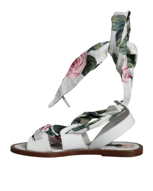 Dolce & Gabbana Metallic Floral Print Ankle Wrap Sandals Shoes