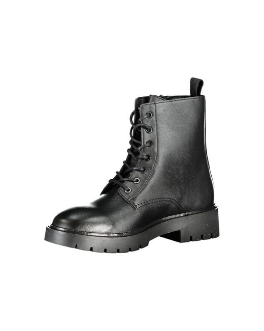 Calvin Klein Black Sleek Ankle Boots With Laces And Zip Detail for men