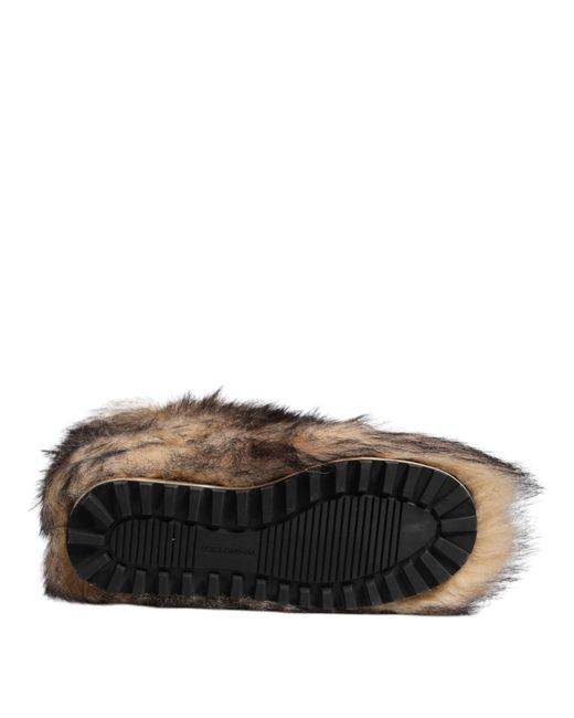 Dolce & Gabbana Brown Faux Skim Ski Fur Men Short Boots Shoes for men