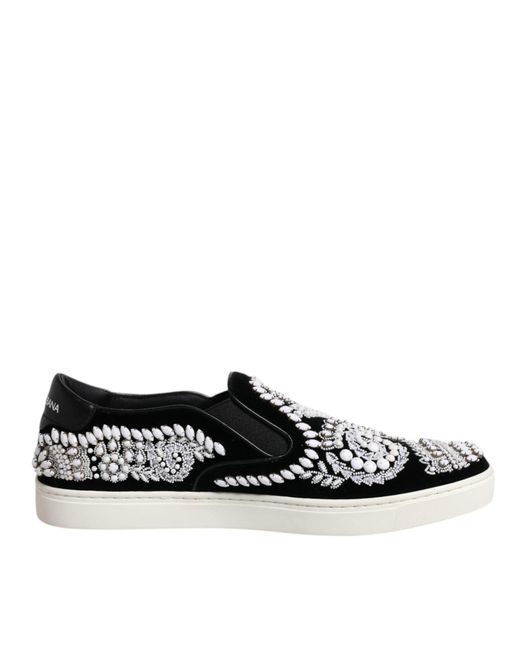 Dolce & Gabbana Black Embellished London Men Slip On Shoes for men