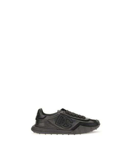 Dolce & Gabbana Black Calf Leather Bos Taurus Athletic Sneakers for men