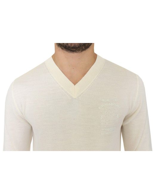 Ermanno Scervino Off White Wool Blend V-neck Pullover Sweater for men