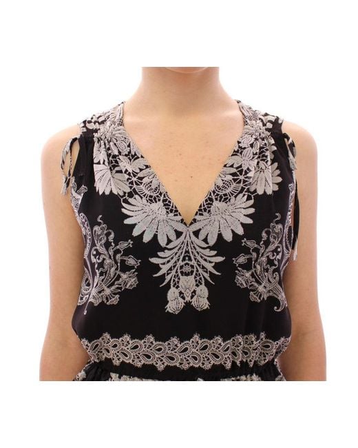 Sachin & Babi Black Silk Floral Pattern Shift Coctail Dress