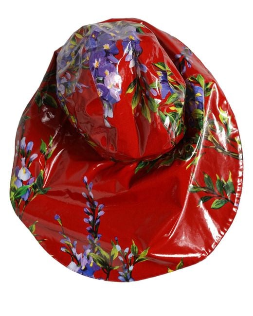 Dolce & Gabbana Glossy Red Floral Wide Brim Bucket Capello Hat