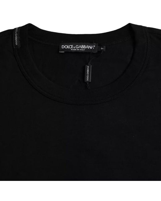 Dolce & Gabbana Black Logo Embossed Cotton Crew Neck T-Shirt for men