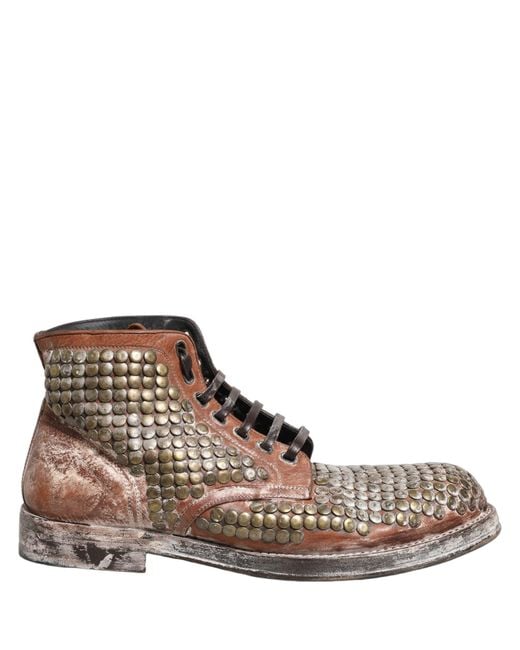 Dolce & Gabbana Brown Leather Runway Studs Ankle Boots Shoes for men