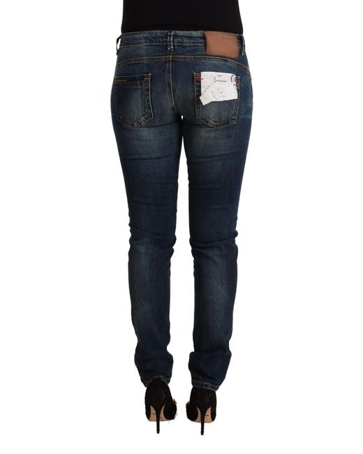 Acht Blue Washed Cotton Slim Fit Denim Low Waist Jeans