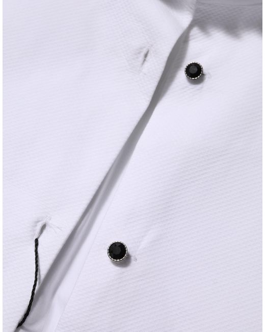 Dolce & Gabbana Gray White Cotton Tuxedo Bib Long Sleeve Dress Shirt