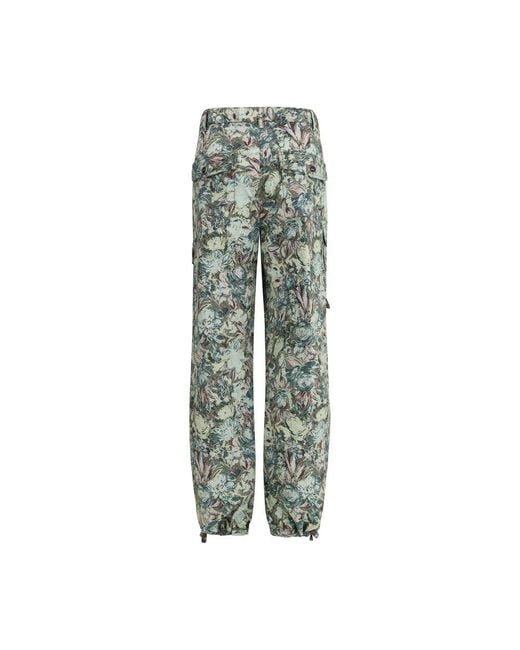 Ganni Green Printed Stretched Cotton Pants
