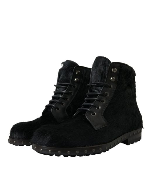 Dolce & Gabbana Black Pony Style Leather Mid Calf Boots Shoes for men
