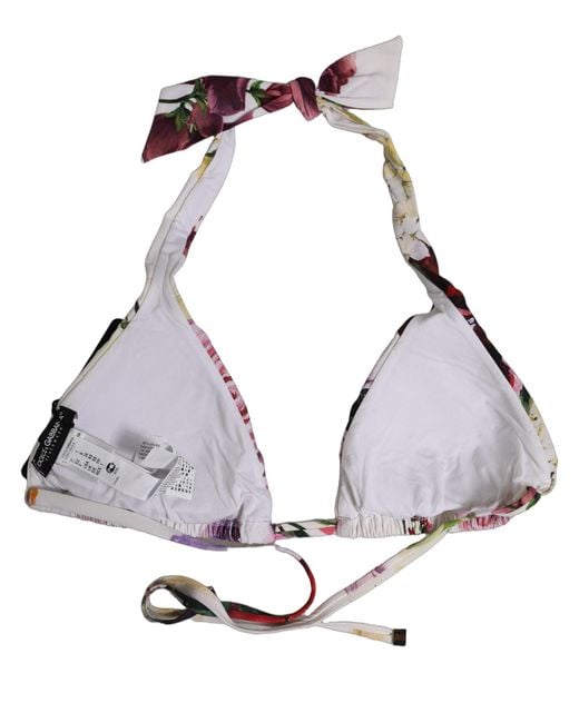 Dolce & Gabbana Gray White Floral Print Triangle Beachwear Bikini Top