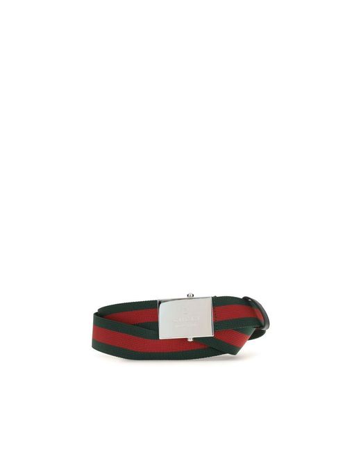 Gucci White Web Ribbon Belt With Rectangular Buckle for men