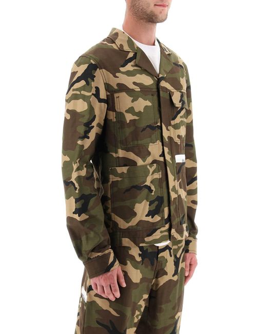 Palm Angels Green Camouflage Cotton Work Jacket for men