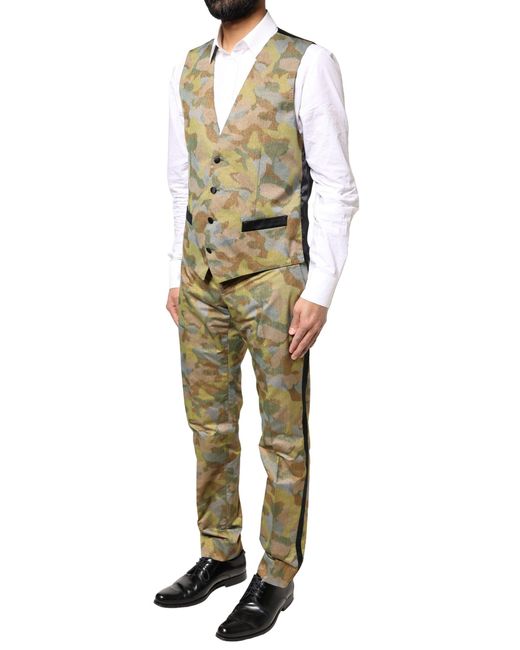 Dolce & Gabbana Natural Multicolor Camouflage Sicilia 3 Piece Suit for men